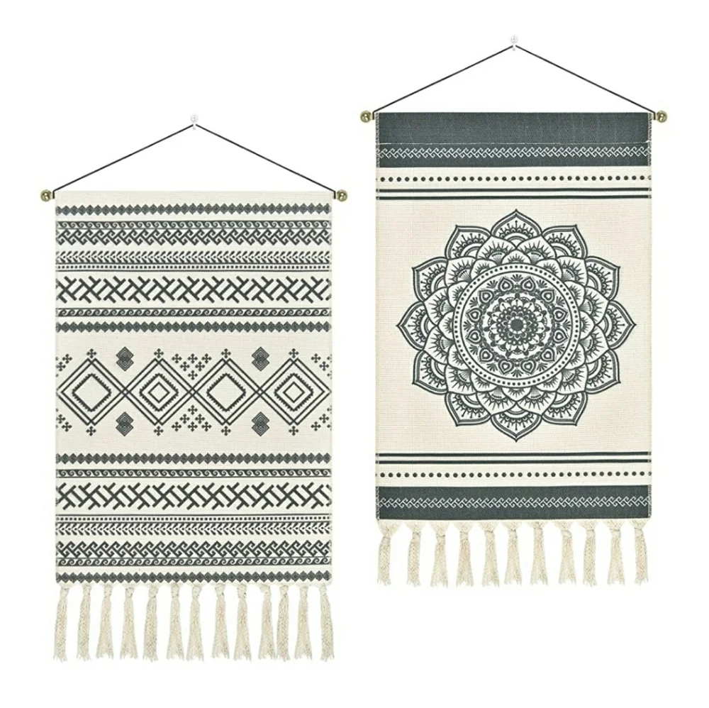 2 Pcs Macrame Woven Mandala tapestry